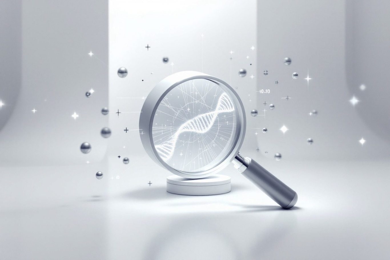 Lupe über grafischen Datenanzeigen und digitalen Elementen.
